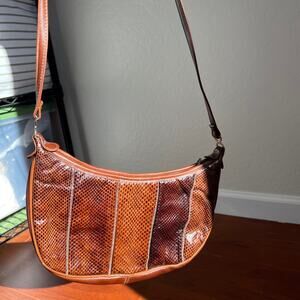 Vintage 2000's Y2K Palizzio Snakeskin Patchwork Brown Leather Shoulder Bag